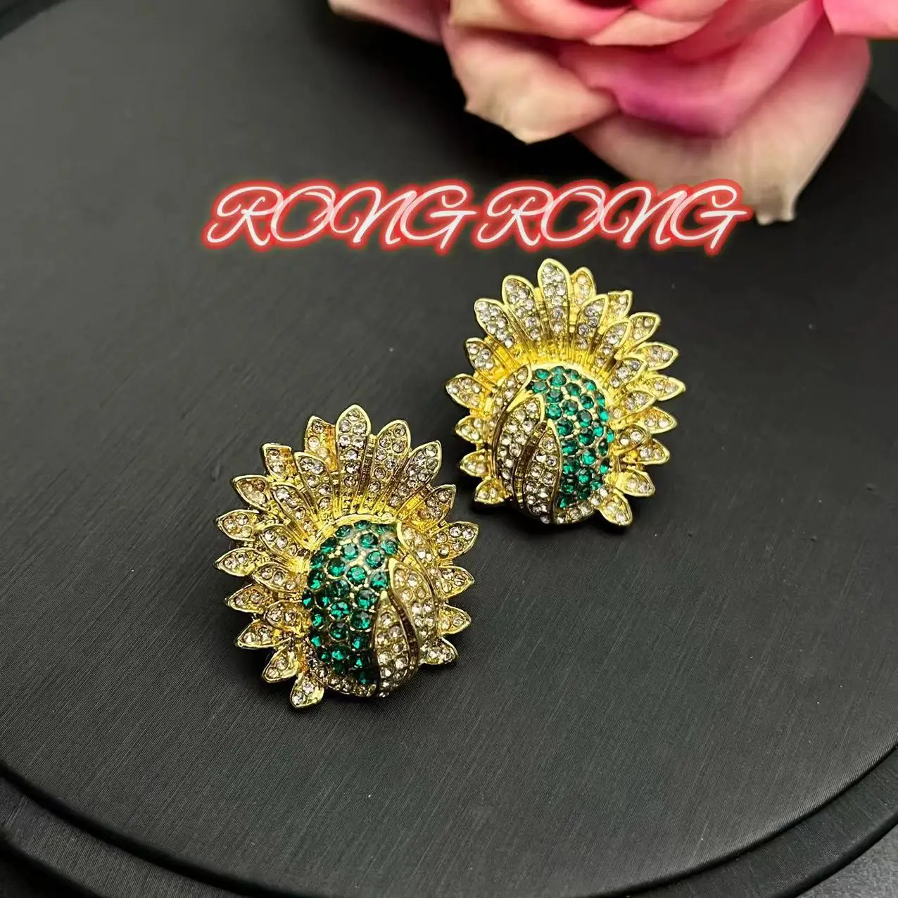 vintage Colorful full-diamond sunflower stud earrings fashion earrings
