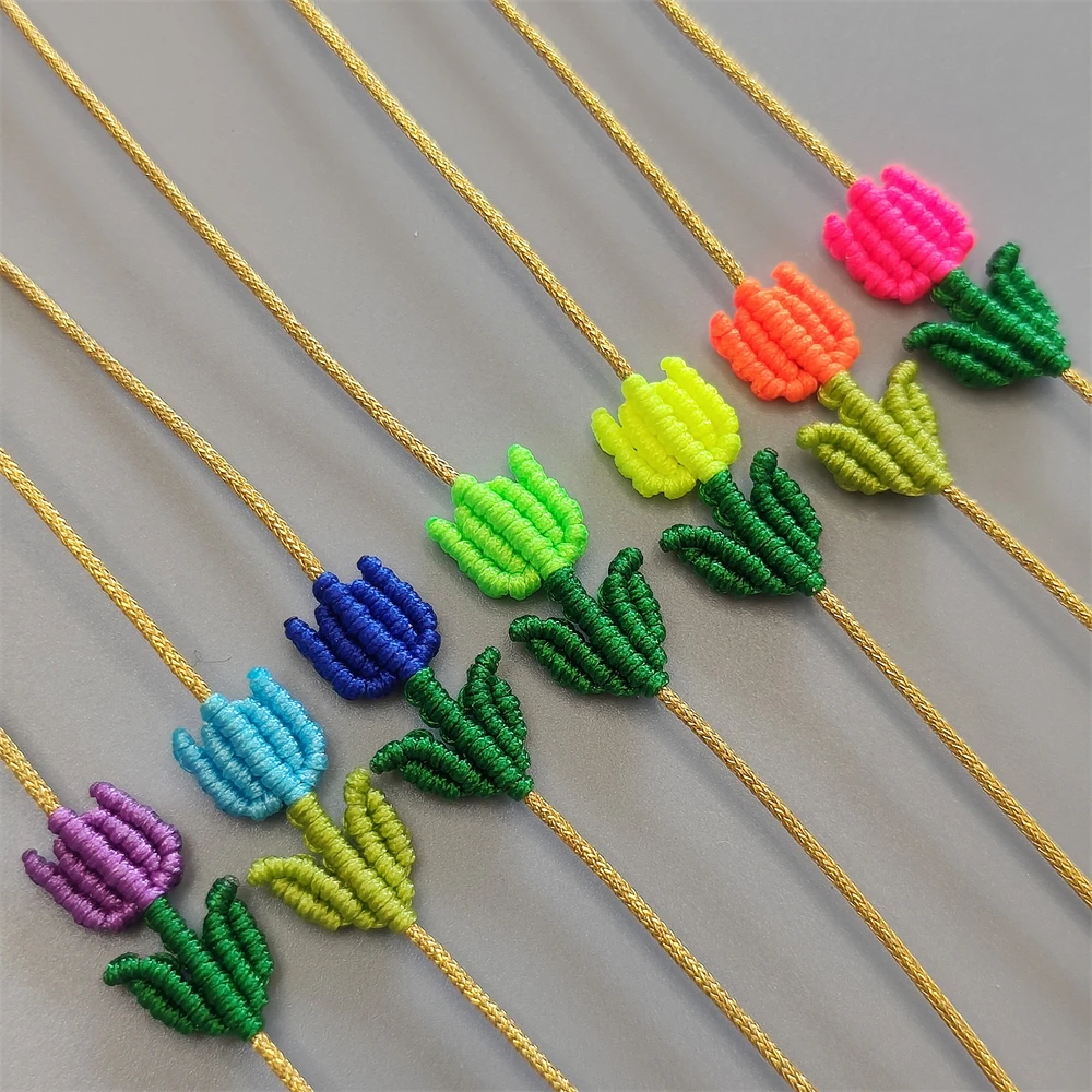 Handwork Hand Knitting Tulips kid\'s Adjustable lucky Bracelet Braided small flower Women Bestie Charm Simple Friendship gift