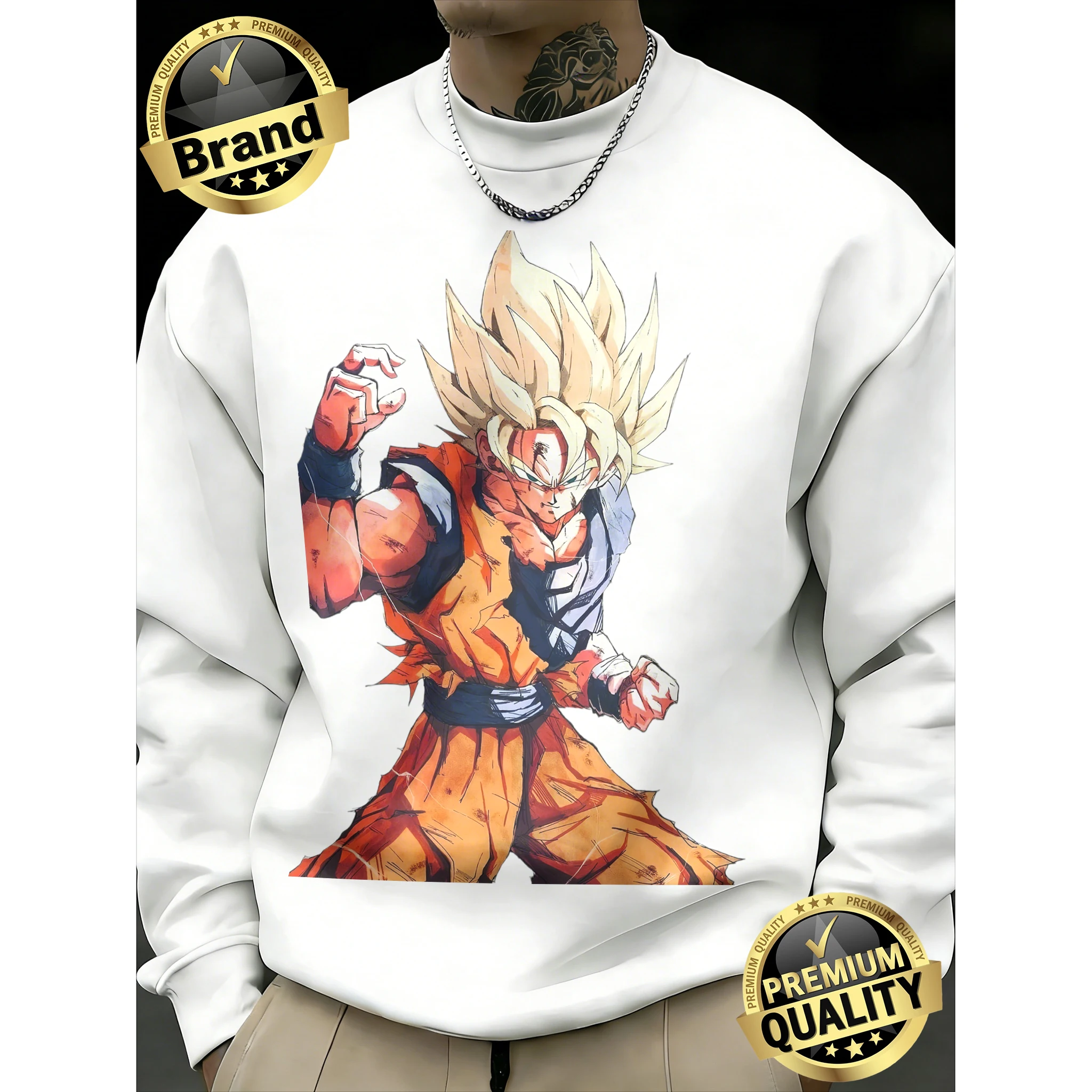 

2026 Spring Autumn Retro Dragon Ball Sweatshirt, 100% Cotton Crewneck, Super Saiyan Print, Oversized Daily Sports Top for Guys
