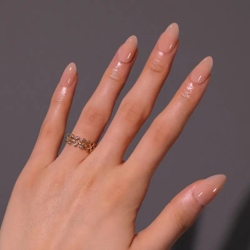 30 Stück Einfache Nude Almond Künstliche Nägel mit Jelly-Kleber, Einfarbige Aufklebenägel, Kurze Nägel, Vollständige Abdeckung, Acryl, Tragbare Gel-Nägel für Frauen