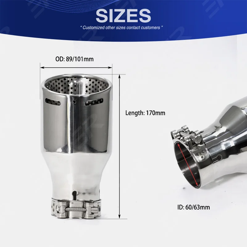 1PC Silvery Stainless Steel Exhaust Universal Suitable For Auto Modified Cars Accessories 89mm 101mm Outlet Car Muffler Nozzles