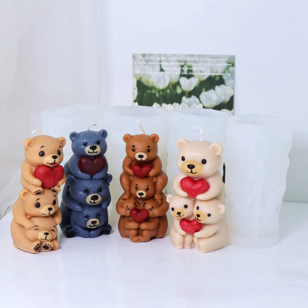 لتقوم بها بنفسك حساسة Jenga الدب المعانقة القلب سيليكون قالب شمع لطيف الحيوان Jenga الراتنج قالب الصابون للفن والديكور المنزل