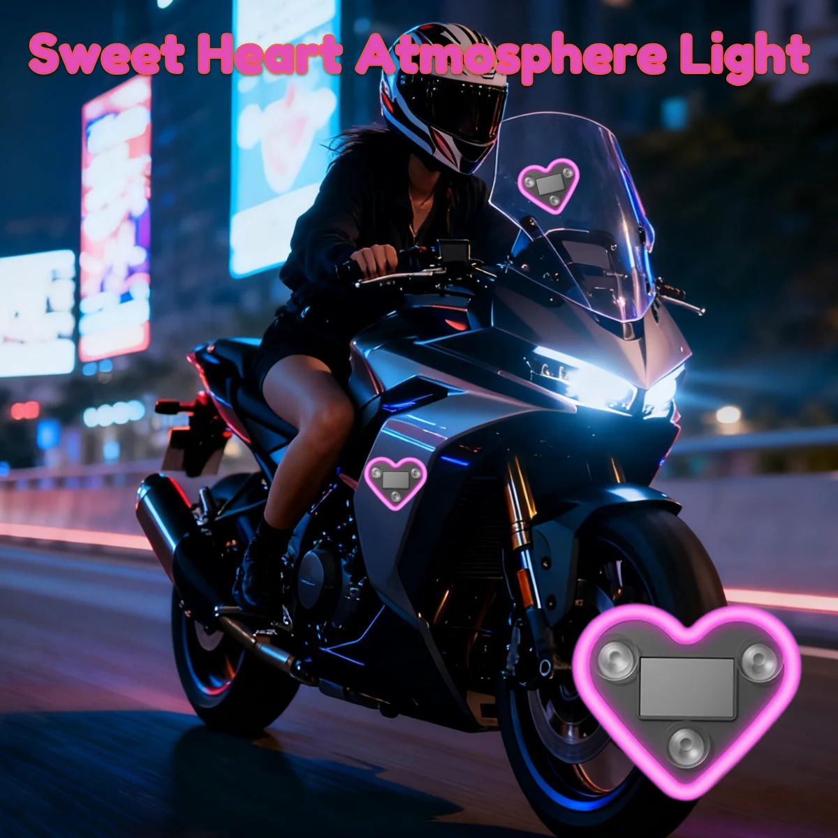 

Solar Emitting Sweet Heart Atmosphere Light Wiring Free For Car triangle window interior Motor Decoration Modification Neon Lamp