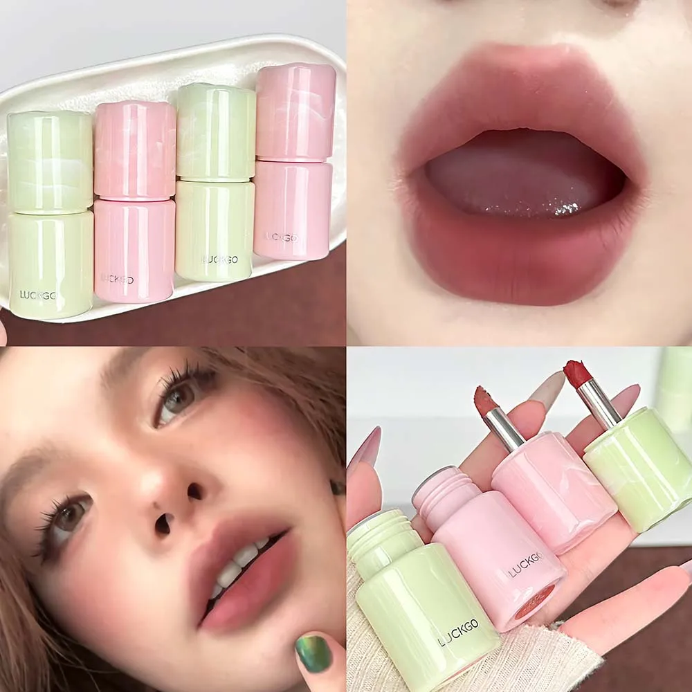 LUCKGO Velvet Lip and Cheek Tint - Soft-Focus Blurring, No-Makeup Look, Dewy Glow, Matte Texture, Long-Lasting, Cute Korean Stud