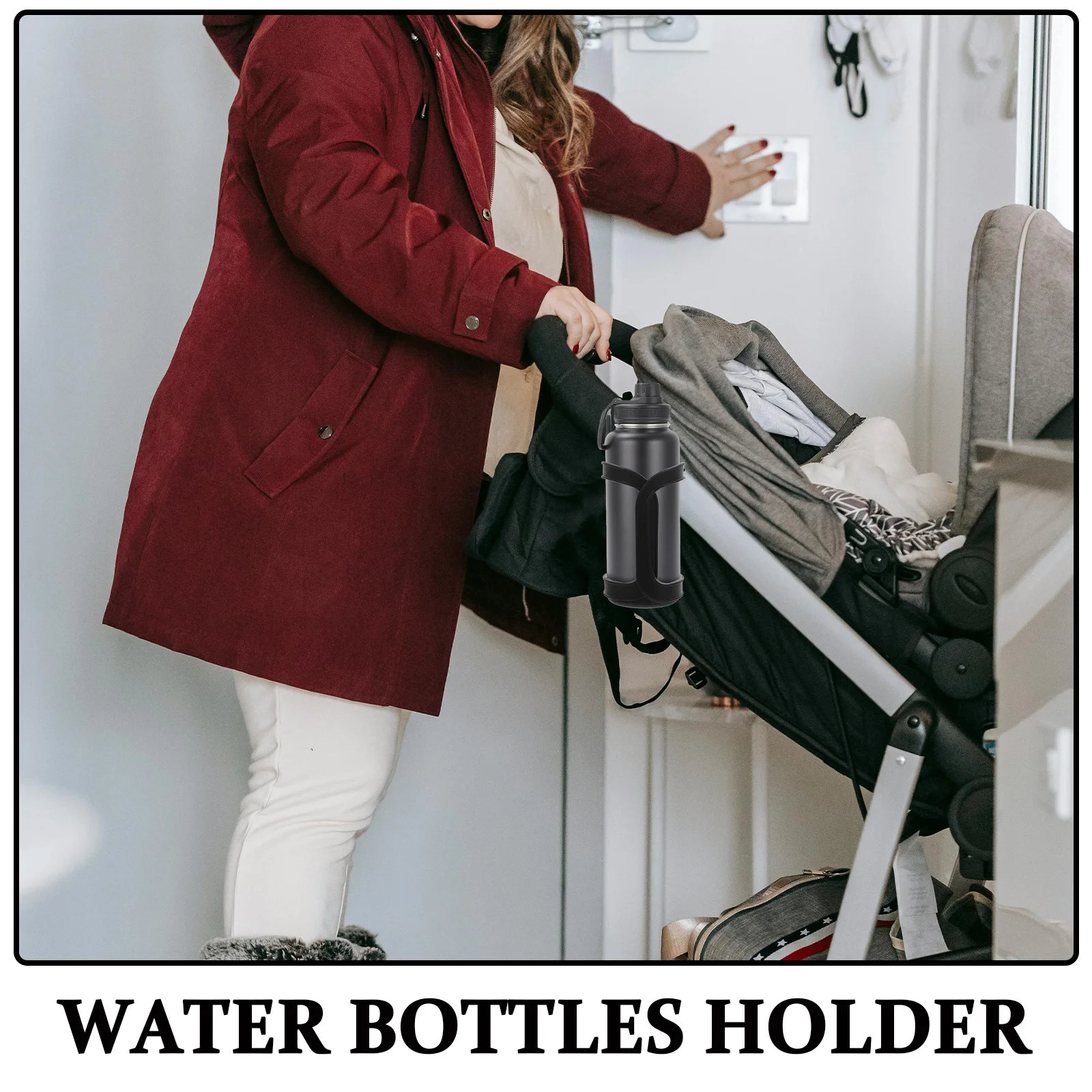 حامل زجاجة مياه بمشبك أسود، حامل أكواب للكرسي المتحرك، مرفق سريع التحرير لدراجة الأطفال النارية