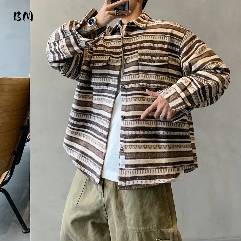 

Mens Ethnic Style Hip Hop Notch Lapel Jacket High Quality Retro Thick Coat Casual Streetwear Fashion Outerwear Spring Autumn