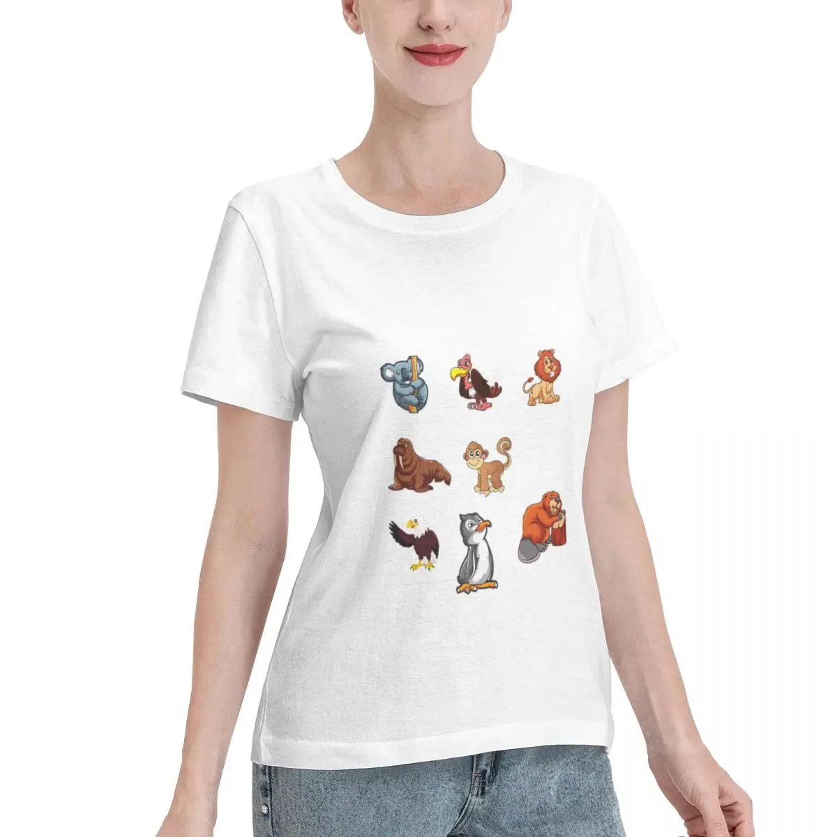 Cozy Loungewear Different Animals Stickers Women's T-shirt Casual Street Women T-Shirt