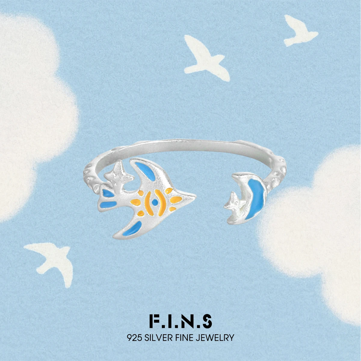

F.I.N.S оригинальное кольцо из стерлингового серебра 925 пробы с милой птицей, капельный клей, мультяшный открытый регулируемый средний палец, вечерние ювелирные украшения