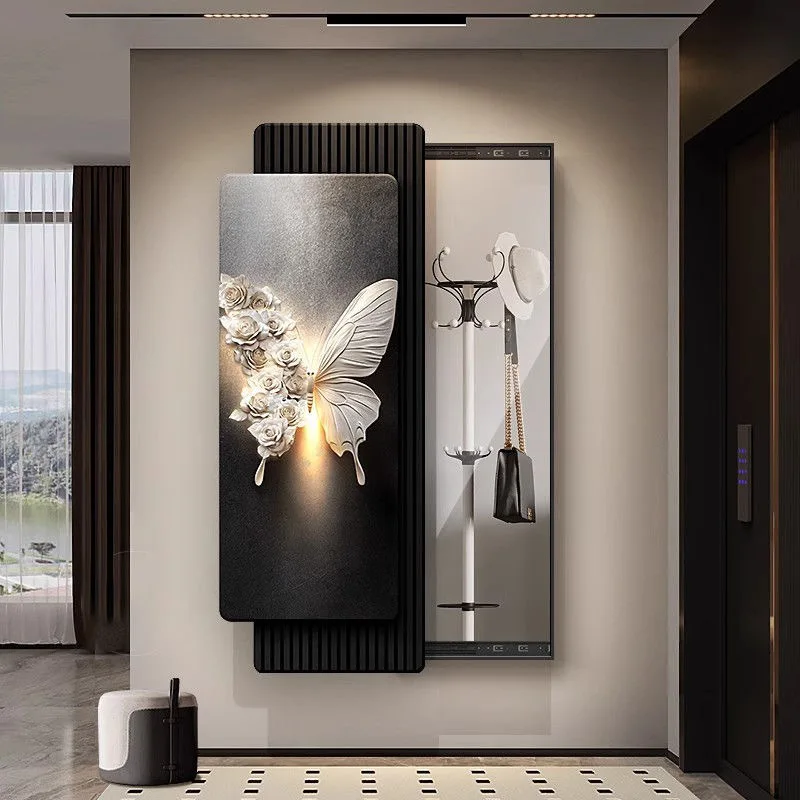 Light luxury butterfly entrance mirror decorative painting, push-pull full-length mirror, hidden full-length mirror, hidden mura