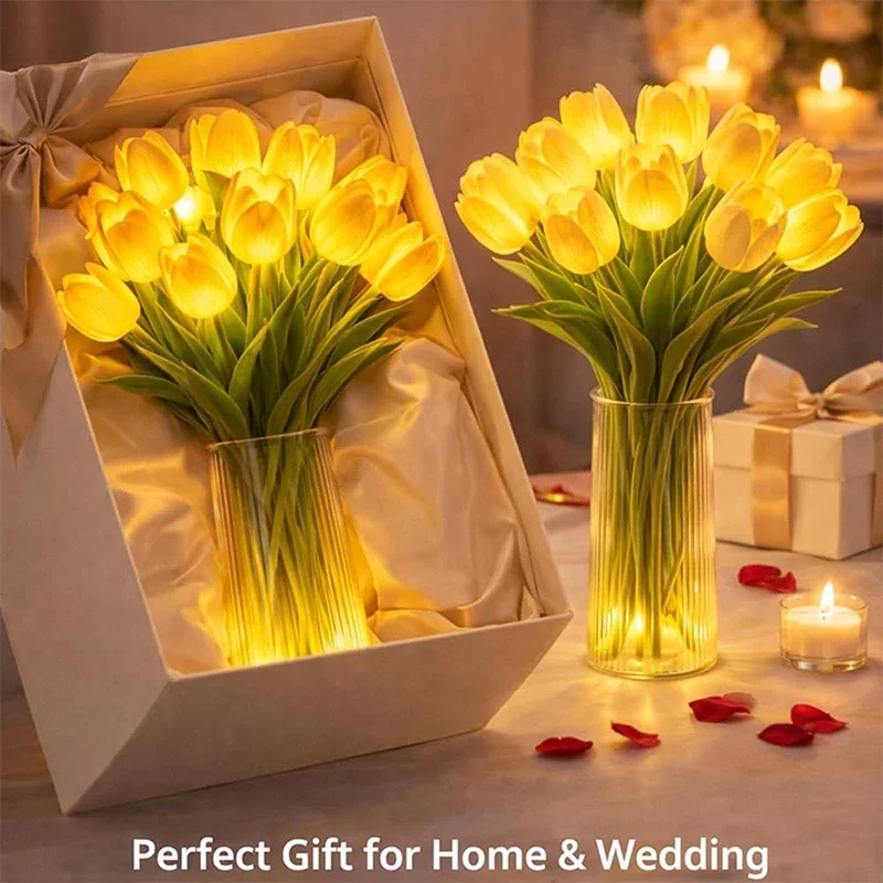  15 PCS Twinkling Tree Tulips Led Night Light that Never Fade Radiant Romantic Tulip Light for Bedroom Bedside Decor & Gifts
