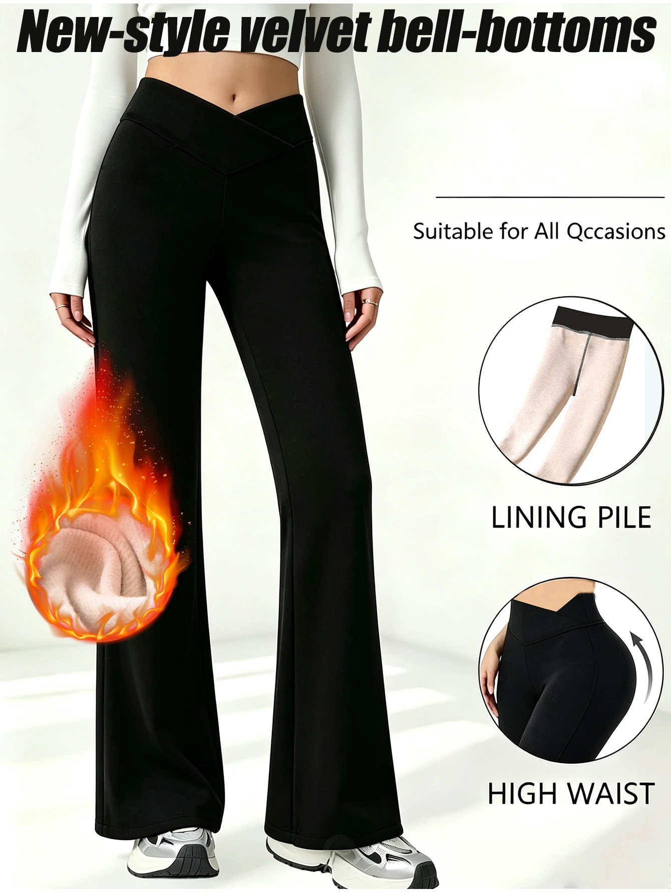 Women's warm flared pants with fleece lining, tummy control and butt lifting, temperature locking, soft fabric