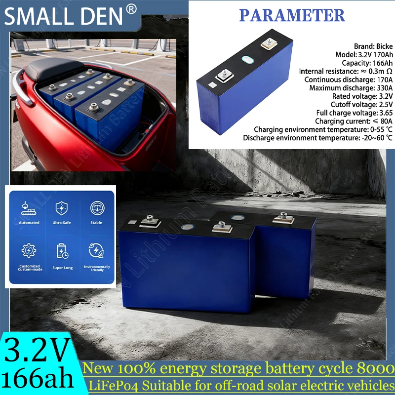 

-2025 Новый аккумулятор LiFePo4 класса A 3,2 В 166 Ач Встроенный силовой двигатель BMS 535 Вт, для автофургона, кемпинга, электронных скутеров, инструментов для хранения солнечной энергии