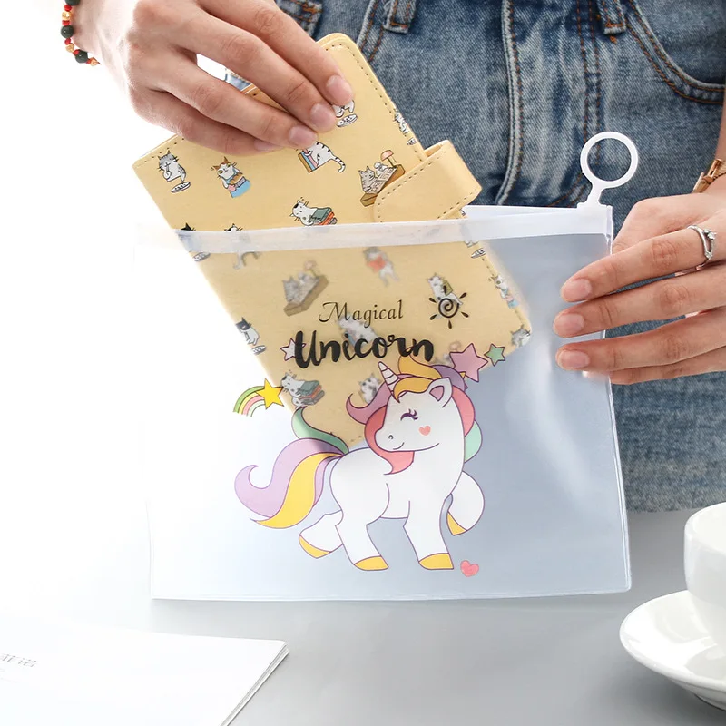 Bolsa con cremallera de dibujos animados para estudiantes, bolsa de plástico simple de gran capacidad, pequeña, fresca, coreana