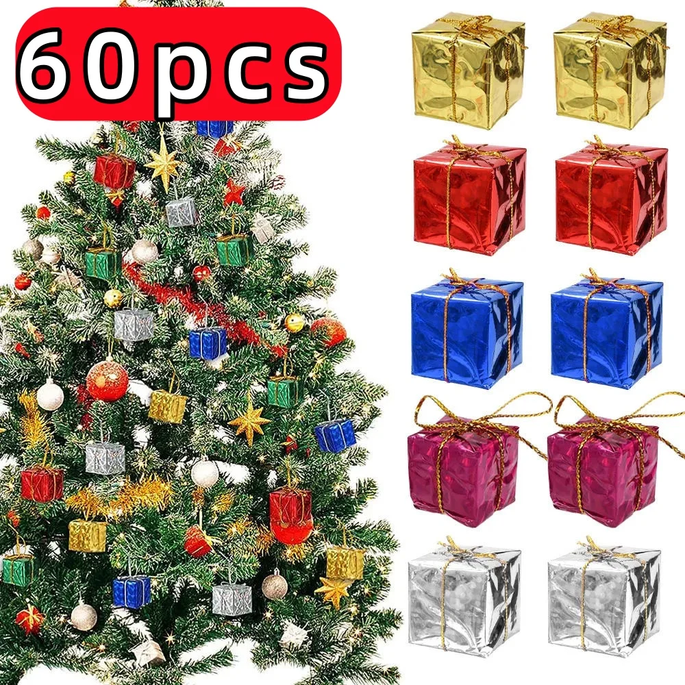 12/24/60pcs Mini Christmas Decoration Gift Boxes Color Small Gift Pack Venue Layout Christmas Tree Pendant Party Decoration