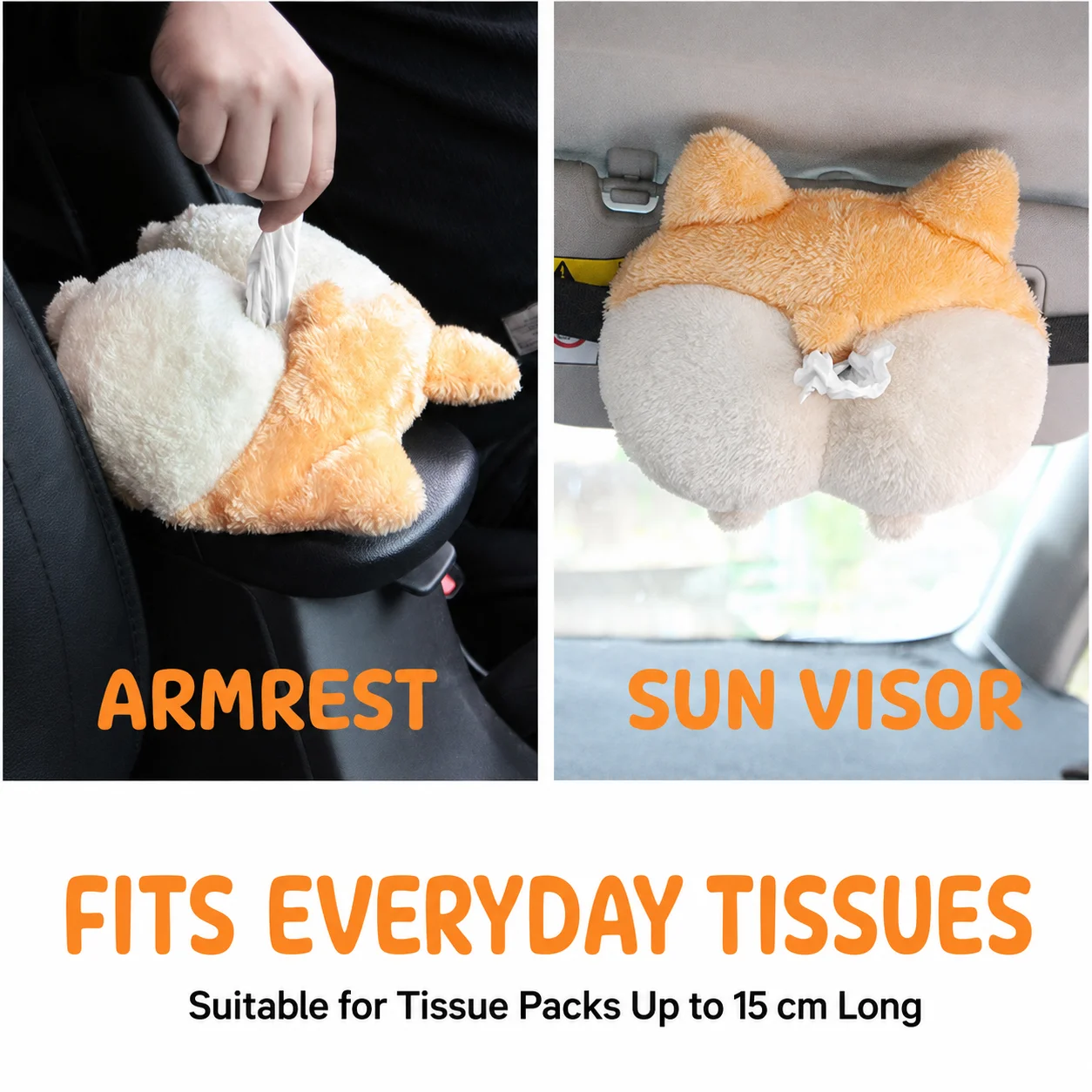 Cute Corgi Butt Car Tissue Box Holder Plush Hanging Napkin Case for Headrest Armrest Sun Visor Car Interior Accessories