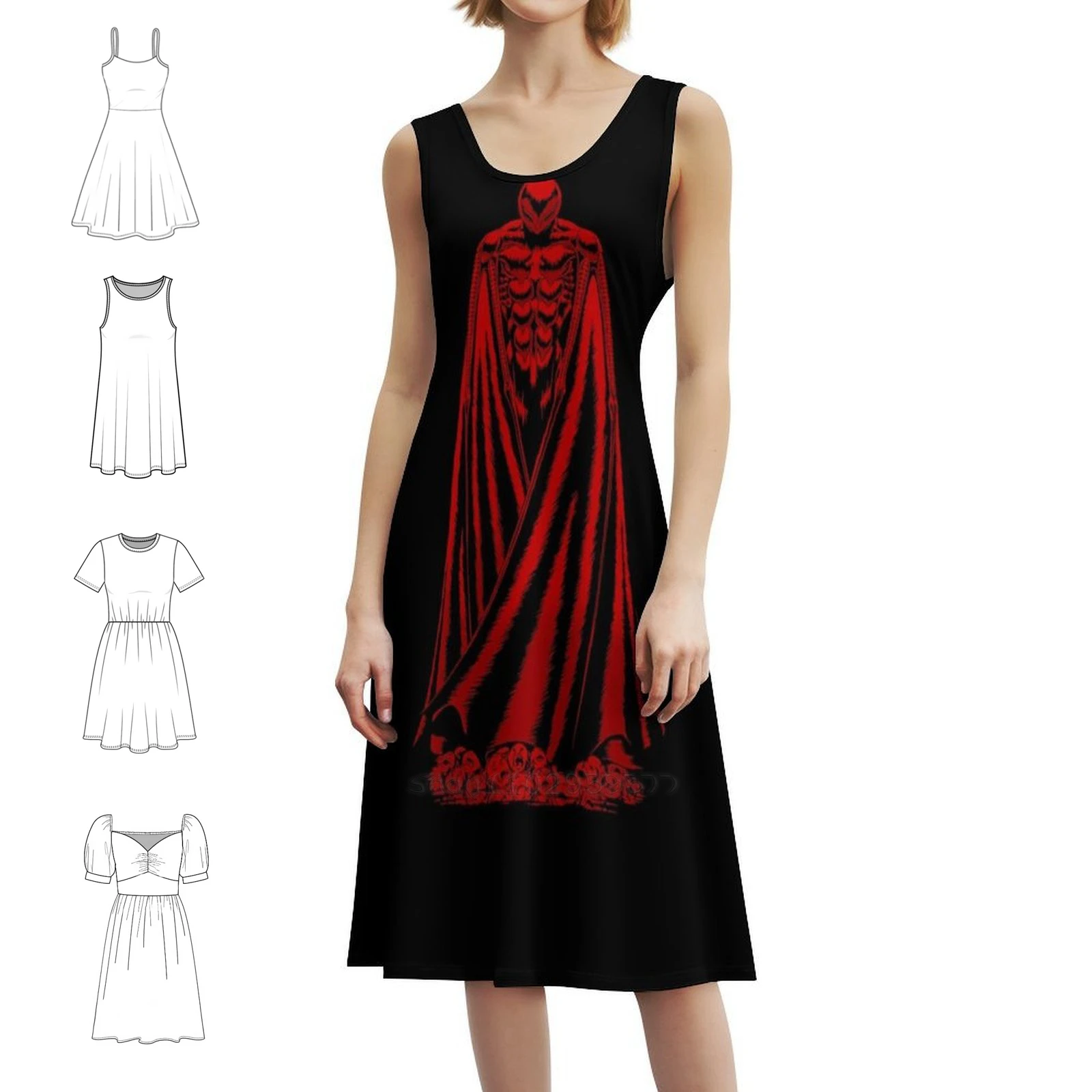 

Black Swordsman Bohemian Sleeveless Dress For Women Print Beach Party Dresses Black Swordsman Dragon Swords Blood Dress For