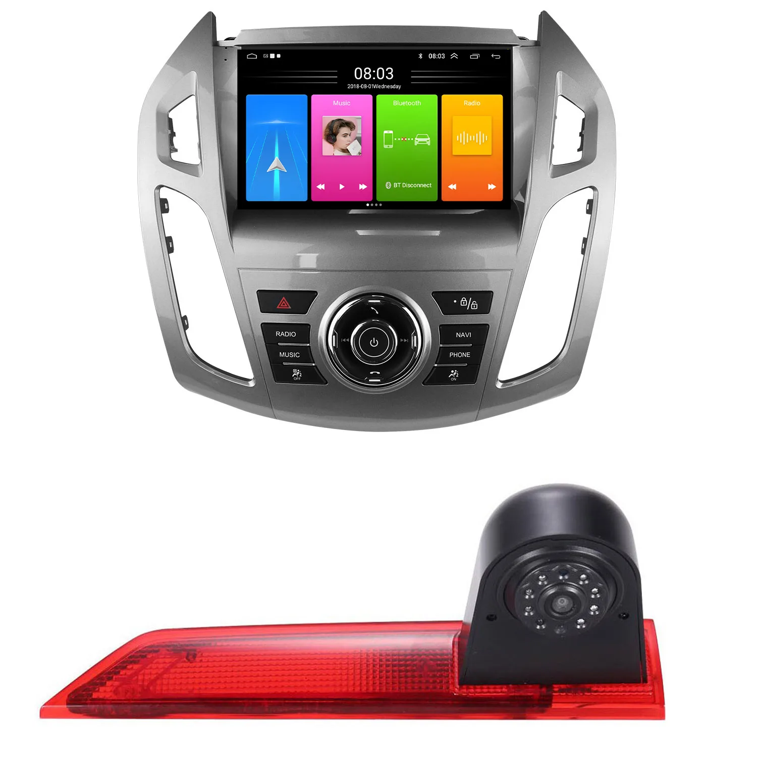 9 ‘’Android Auto car radio wireless Bluetooth Carpaly GPS Navigation+AHD Car rear view camera for Ford Transit Tourneo Custom