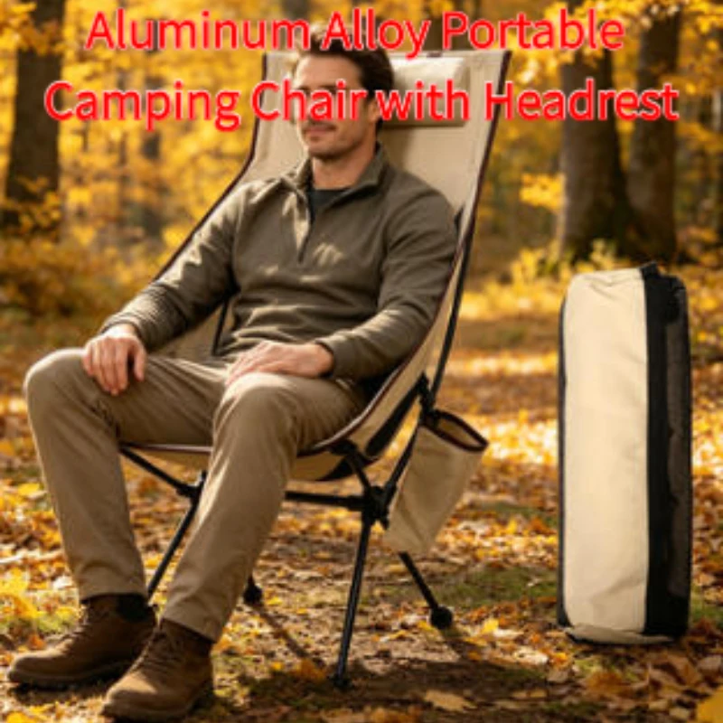 

Aluminum Alloy Portable Camping Chair with Headrest, Lightweight Folding Tourist Chair, Outdoor Fishing Chair for Patio & Lawn