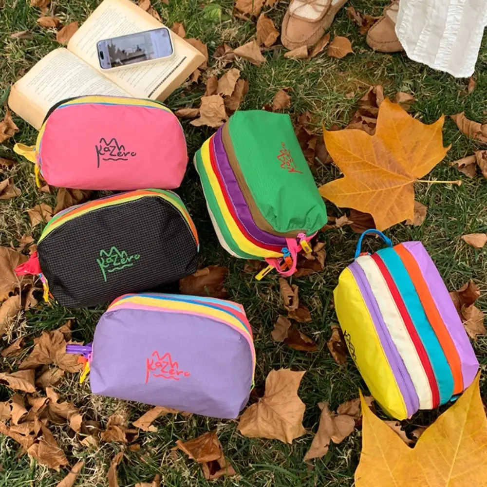 Multifunctional Dopamine Makeup Bag Coin Purse Multi-Pocket Cute Cosmetic Bag Waterproof Zipper Nylon Toiletry Bag Girls