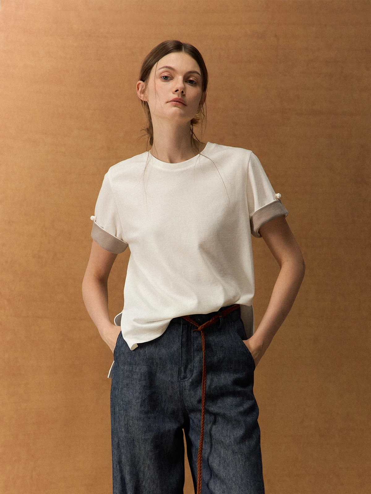 

ao Ming Eastern Sle ort Sve T-irt Wool Blend Color Blo Button up Fit Simple New Chinese Sle Polyester Rayon Vi...