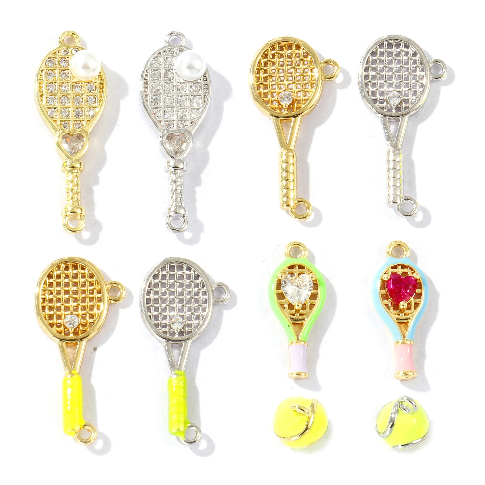 2 PCs Brass Sport Connectors Charms Pendants 18K Gold Plated Racket Tennis Pendants For DIY Necklace Jewelry Making Findings