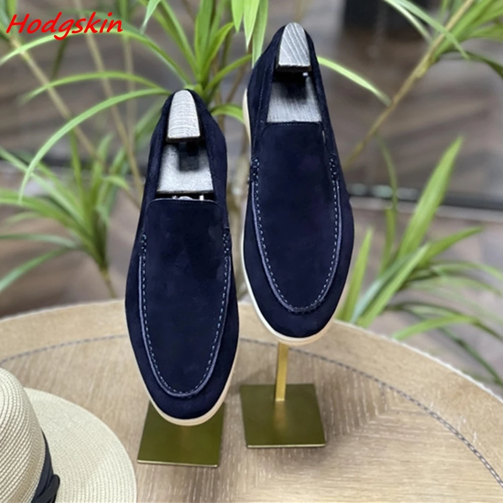 Cow Suede Men Shoes Genuine Leather Breathable Slip On Casual Shoes Round Toe Solid Sewing 2024 Newest Comfortable Men's Loafers