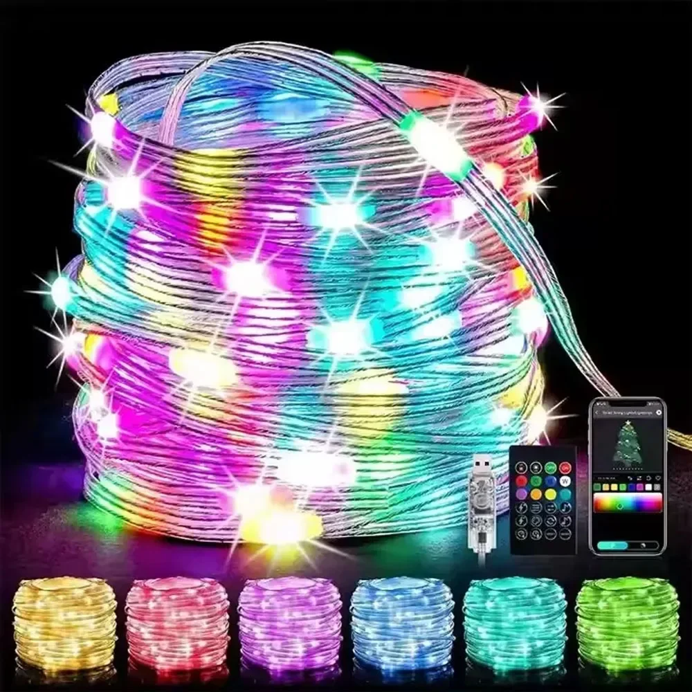 

WS2812B Fairy Lights String USB IP65 Waterproof Fantasy Color RGBIC DIY Party Holiday Tree Lights Wedding Decoration Garland Lig