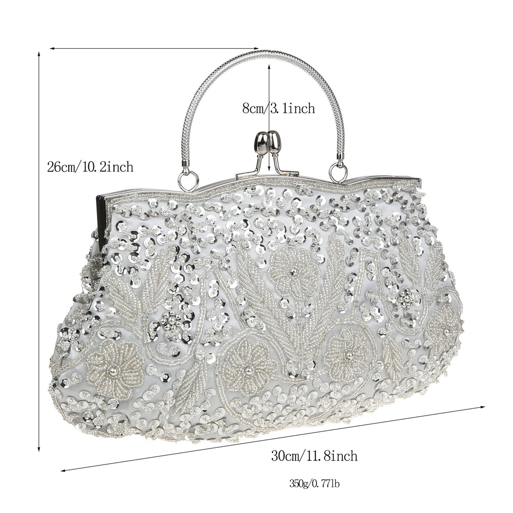 Sacs de soirée perlés vintage pour femmes, sacs à main faits à la main, sac à main brodé de paillettes, pocommuniste artisanales, sac de robe de soirée de mariage