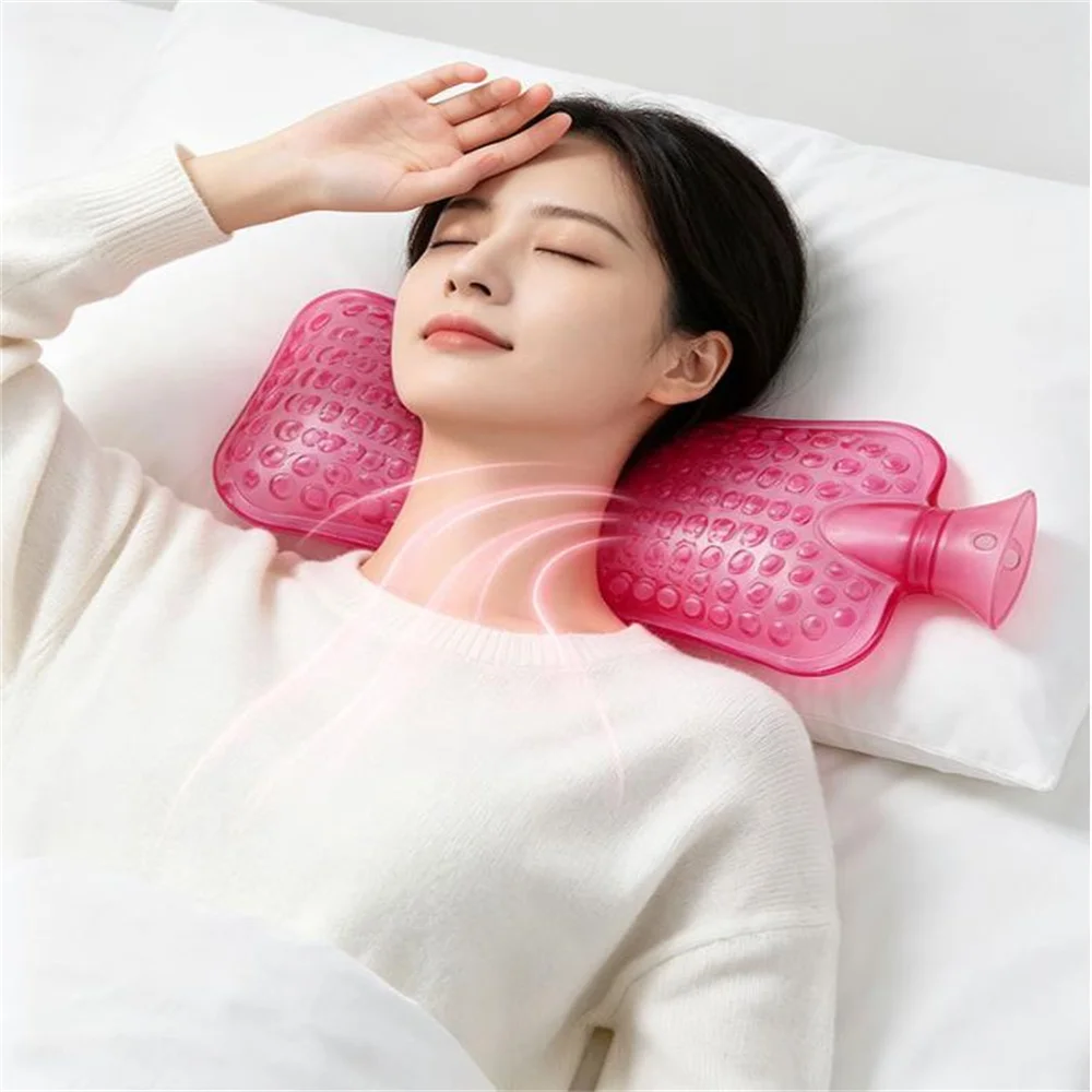 2000ml Pillow shaped Massage Convex Point Warm Water Bag Water Injection Hot Water Bag +Cloth cover For Neck Protection