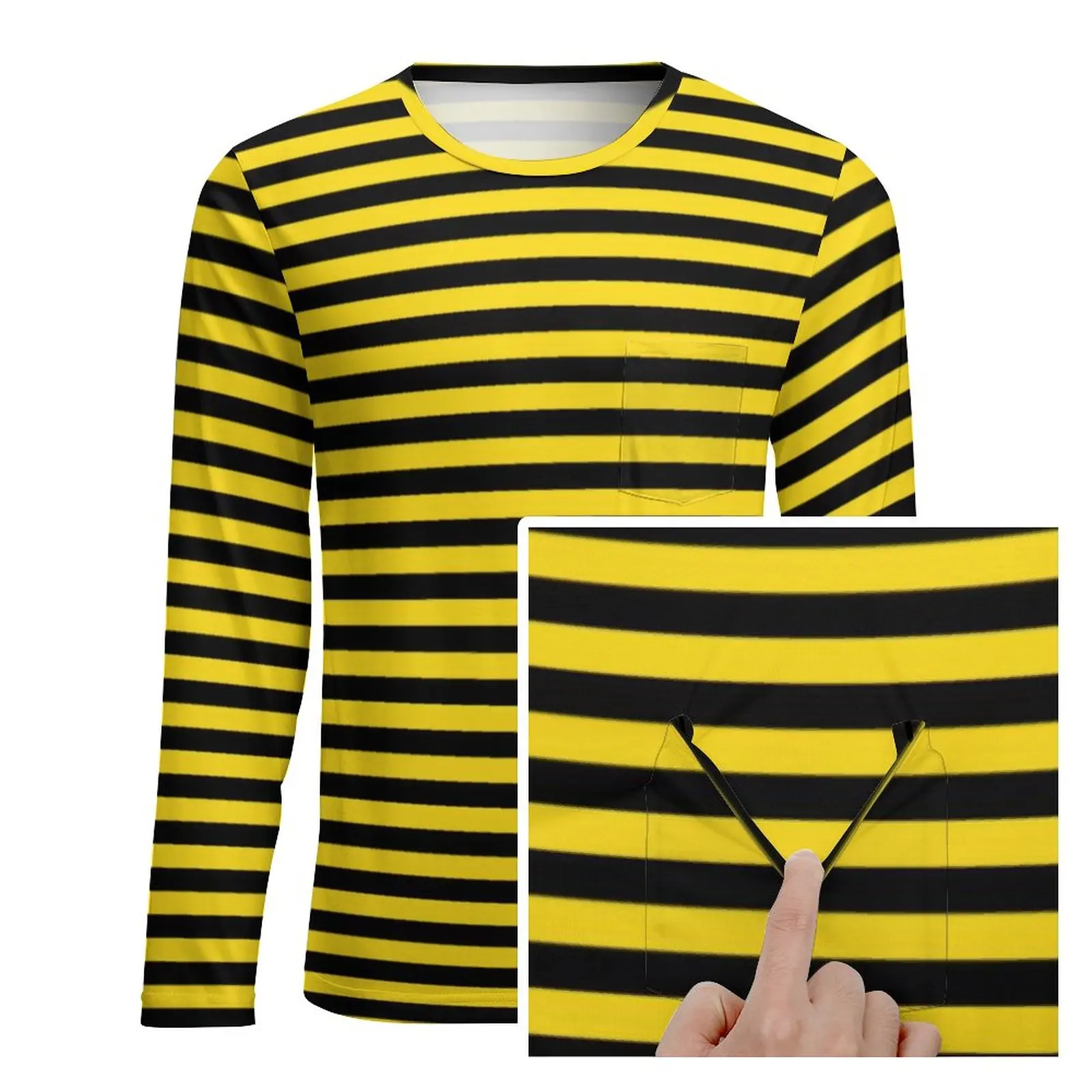 Bumble Bees T-Shirt Man Yellow And Black Stripes Kawaii T Shirts Autumn Novelty Tee Shirt Long Sleeve Pattern Plus Size Tops