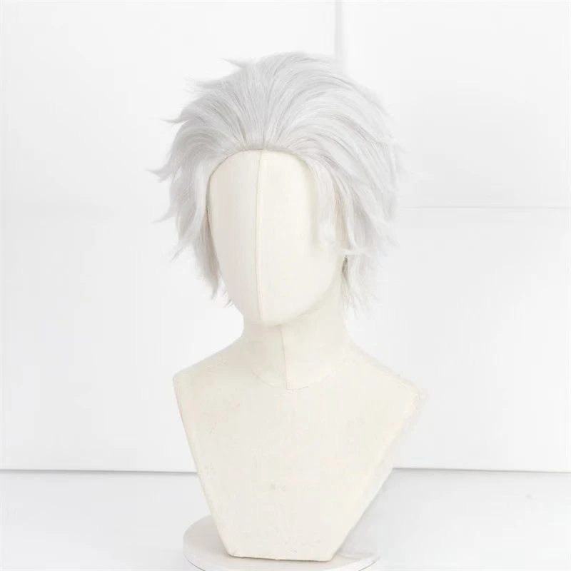 Umemiya Hajime Cosplay Wig Silver Grey Slicked Back Hair with Rose Net Heat Resistant Synthetic Fiber Wig Halloween Anime Wig