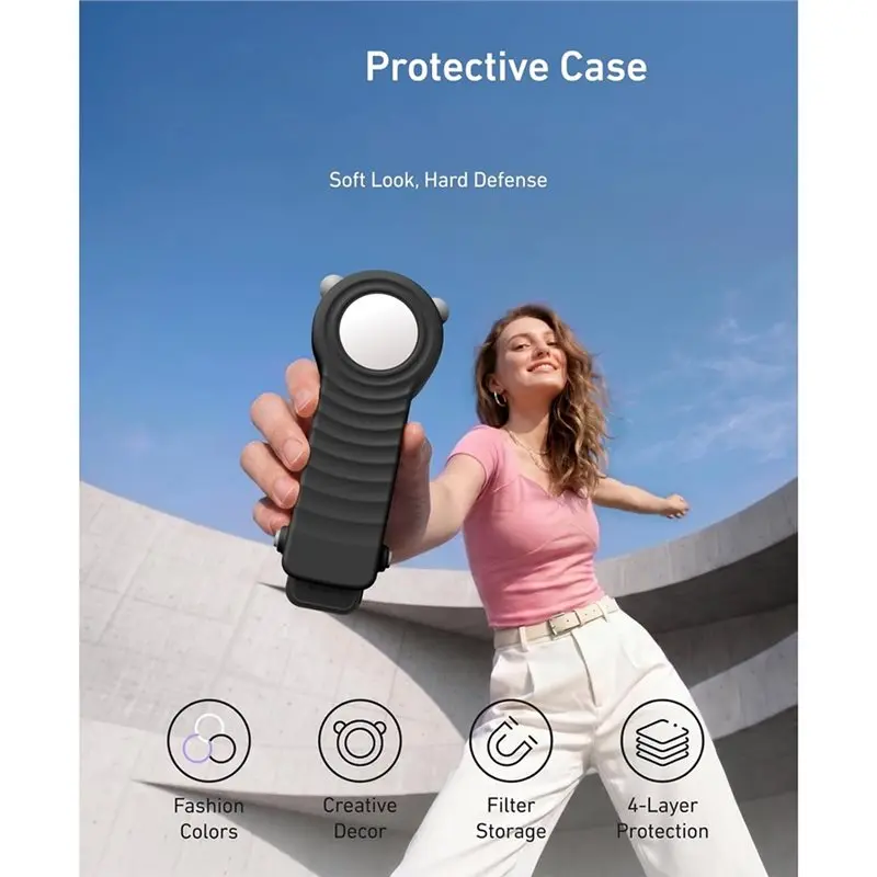 AT12 Hard Case 4 Magnetic Filter Slots For DJI Osmo Pocket 4/3, Black Rigid Protective Shell 4 Filter Slot Shields