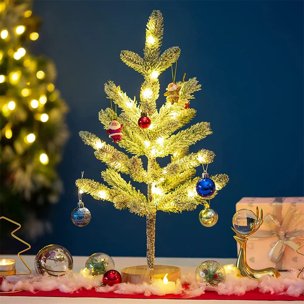 Artificial Christmas Tree LED Nights Lights Pine Needle Snowfall Lamp 55cm 50leds for Birthday Wedding Thanksgiving Xmas Gifts