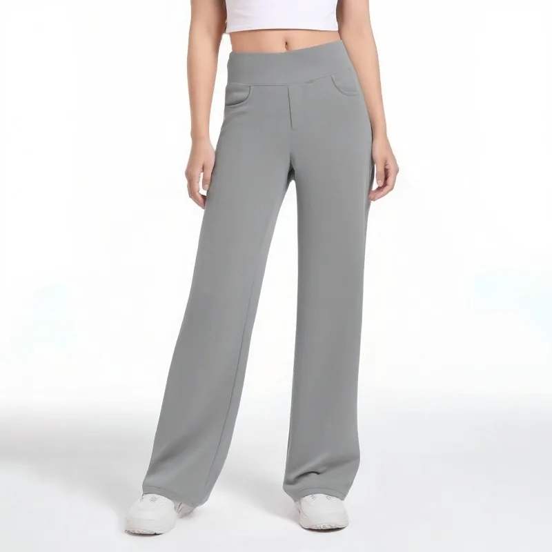 

Женские широкие прямые брюки для йоги, осень/зима, новые повседневные свободные брюки с карманами, тонкие брюки с высокой талией