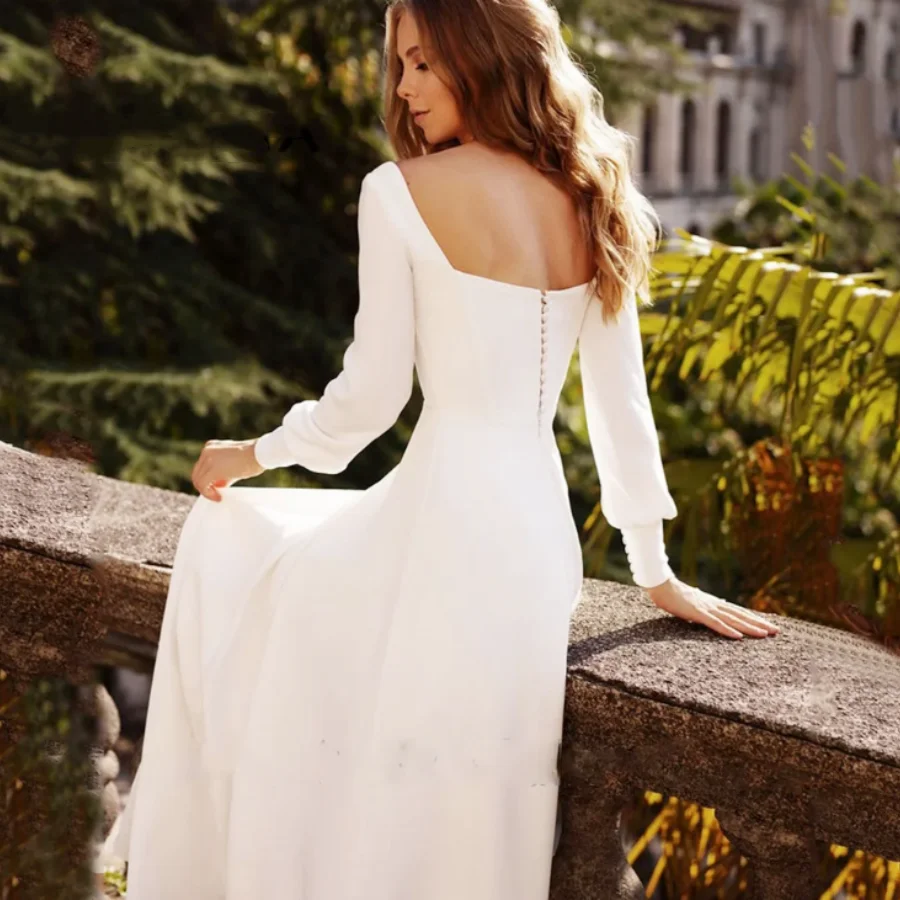 OUSIRUI 2024 Elegant Square Neck Simple Long Sleeves Wedding Dress Bridal Party A-Line For Women Robe Marriage Vestido De Noiva