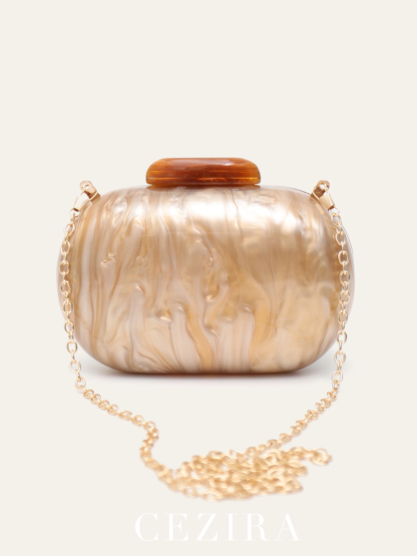 CEZIRA Luxury Pearl Acrylic Evening Bag with Chain Chic Trendy Female Mini Shell Shoulder Crossbody Wedding Clutch Handbag Purse