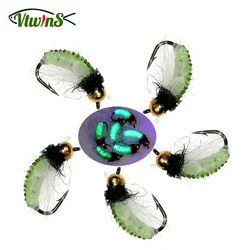 Vtwins Brass Bead Caddis Larva Pupa Nymph Feather Hackle UV Bug Worm Wet Flies Artificial Insect For Trout Fishing Fly Bait Lure