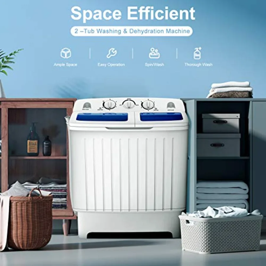 غسالة محمولة 20 رطل غسالة صغيرة بحوض مزدوج مع مضخة تصريف شبه أوتوماتيكية 12 رطل غسالة مدمجة ودوران 8 رطل