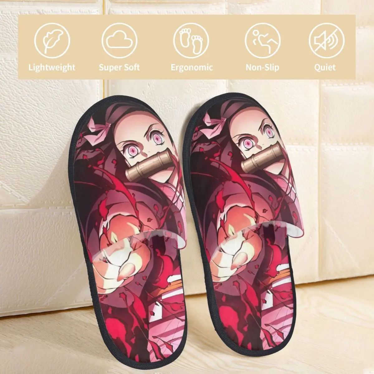 Anime Kawaii Nezuko Winter House Slippers Bedroom Demon Slayer Cozy Memory Foam Slides Non-skid