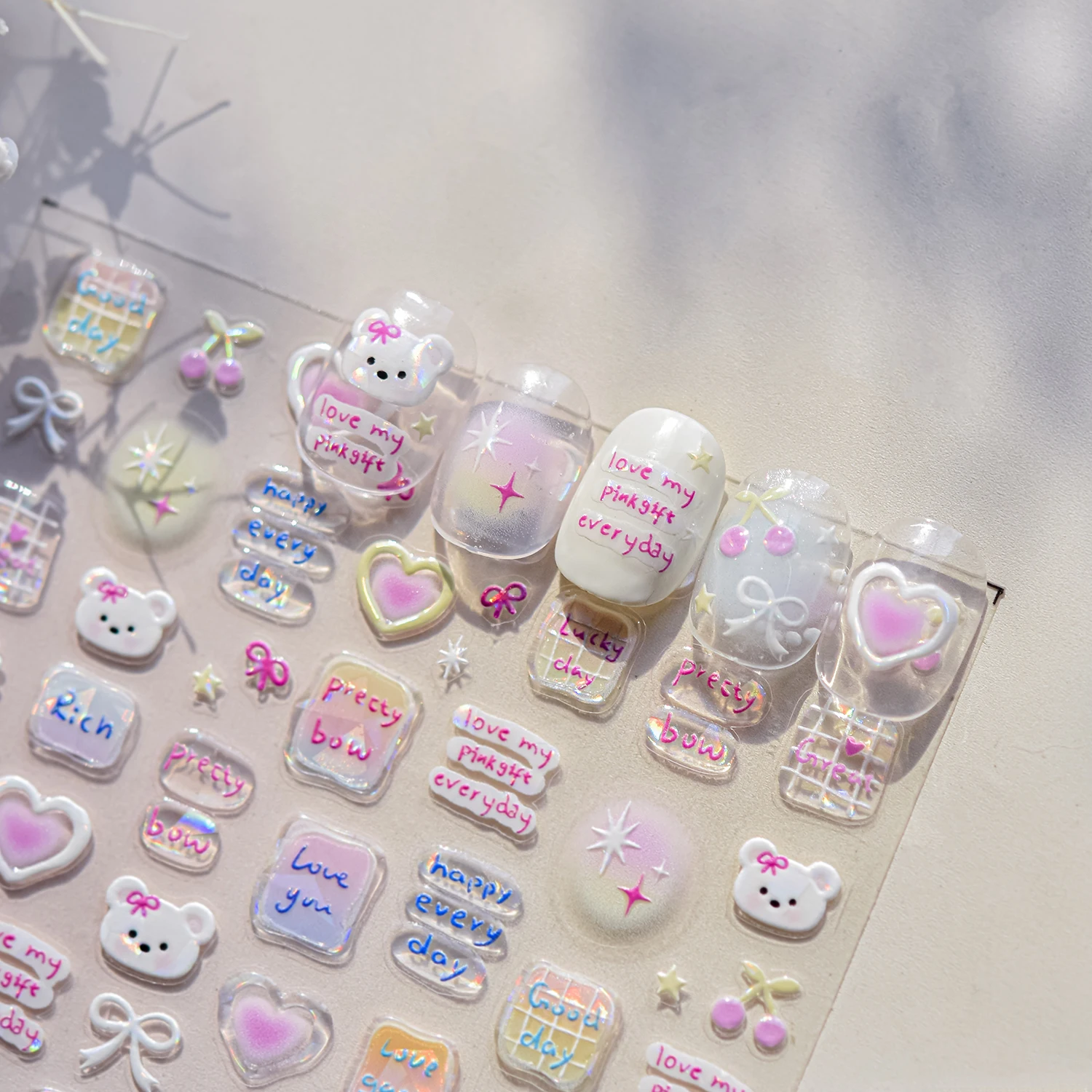 Autocollants pour ongles ours mignon Portable 5D, 1 pièce, adorables ornements pour Nail Art, parfaitement adaptés aux autocollants Girly de Style décontracté Kawaii