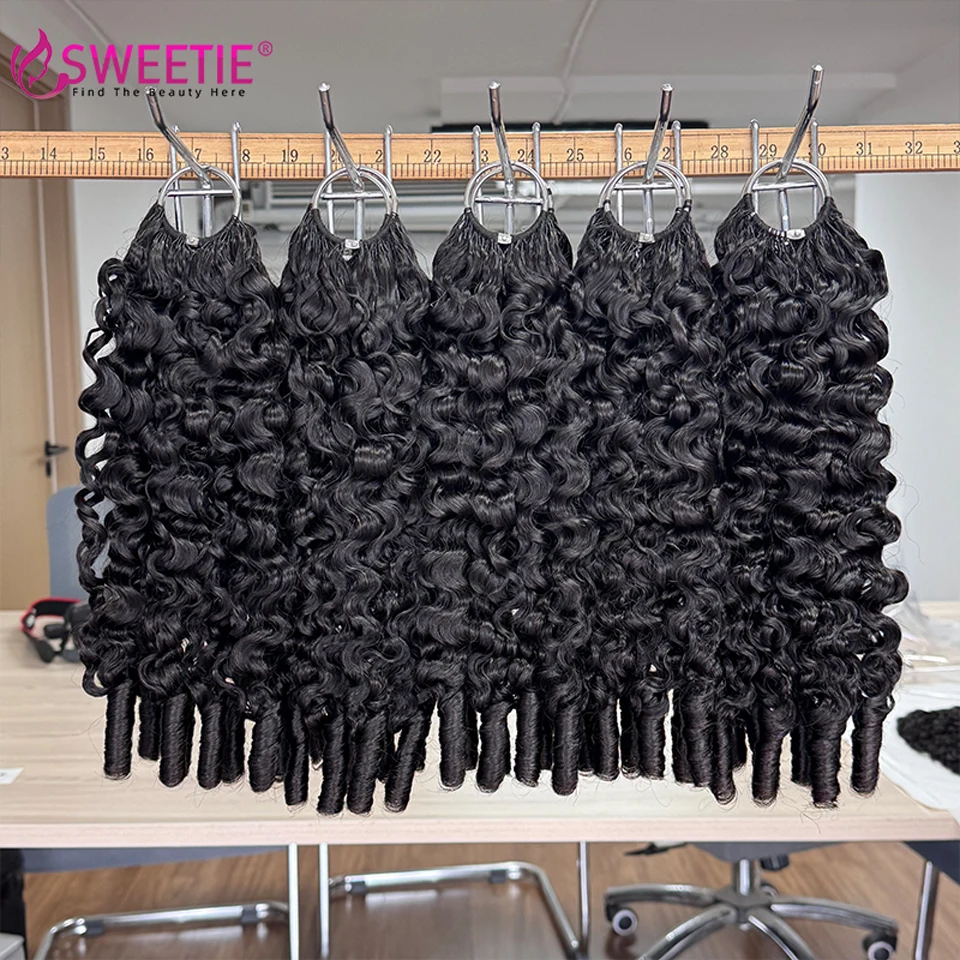 Burmesische Locken, Häkelhaar, Echthaar-Locken, Feder-Häkelhaar, 100 % Echthaar für Damen, 60–300 g, vorgefertigte Haarsträhnen zum Häkeln. – Detail 6