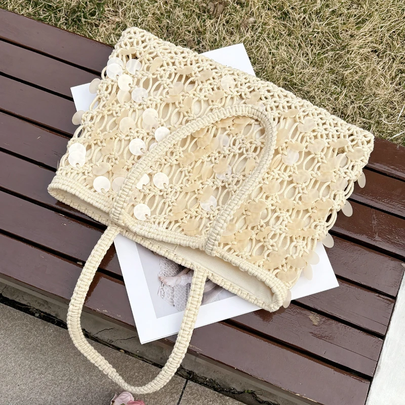 Summer Collection Beach Tote Bags For Women Luxury Designer Handbag Purse 2026 New In Polyester Weaving Hollow Underarm Shoulder