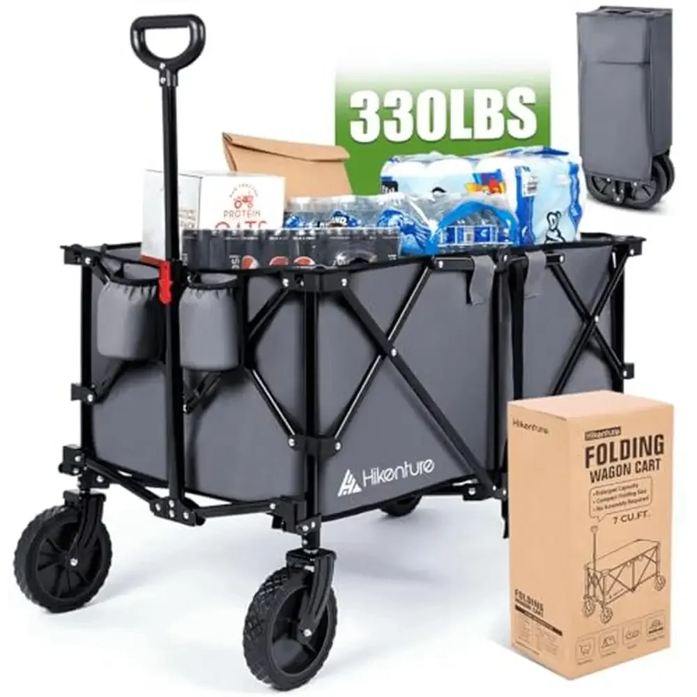 

Collapsible Folding Wagon 330LBS Capacity 200L Extra Large All-Terrain Wheels Utility Cart Heavy Duty Removable Cover Easy