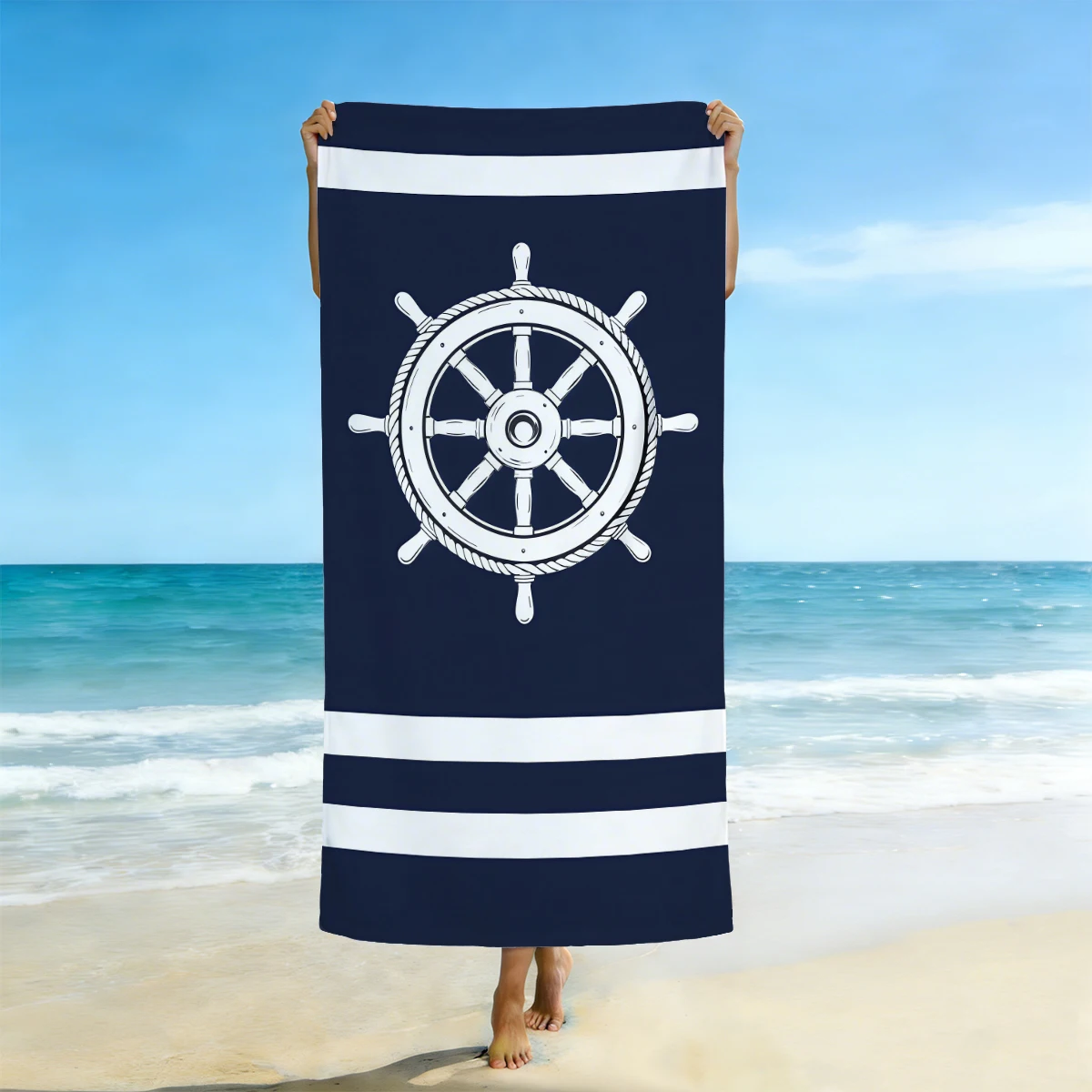 1pc sailing wind rudder themed printed beach towel, ultra-fine fiber bath towel, quick drying, absorbent, beach swimming towel