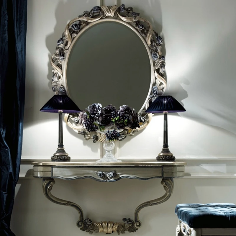 

European dressing mirror bedroom solid wood small apartment wall-mounted makeup table set combination