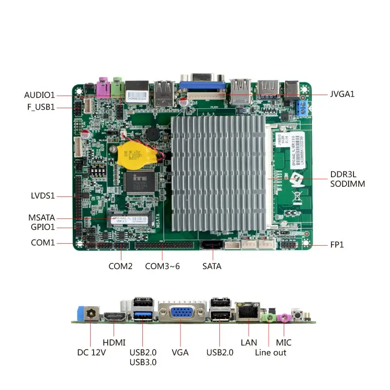 Fanless Intel J1900 Quad core Baytrail 4 inch SBC embedded motherboard with 6*USB/6*COM/VGA/LVDS /DC