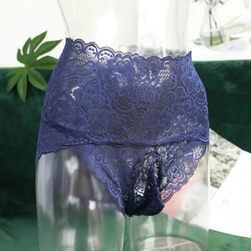 Gay See Through Lace Underwear Bulge Pouch Briefs Sissy Breathable Underpants Transgender Open Penis Sleeve Panties Lingerie