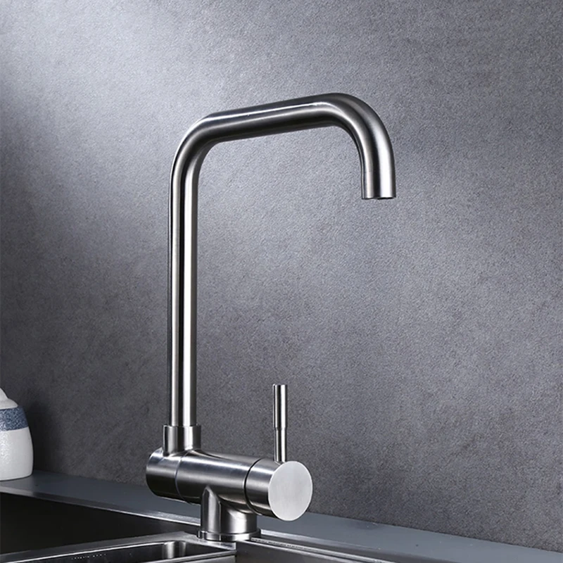 

Смеситель для кухни с внутренним окном, Вращающийся складной кран для горячей и холодной воды, Черный кран из нержавеющей стали 304, смеситель с одной ручкой