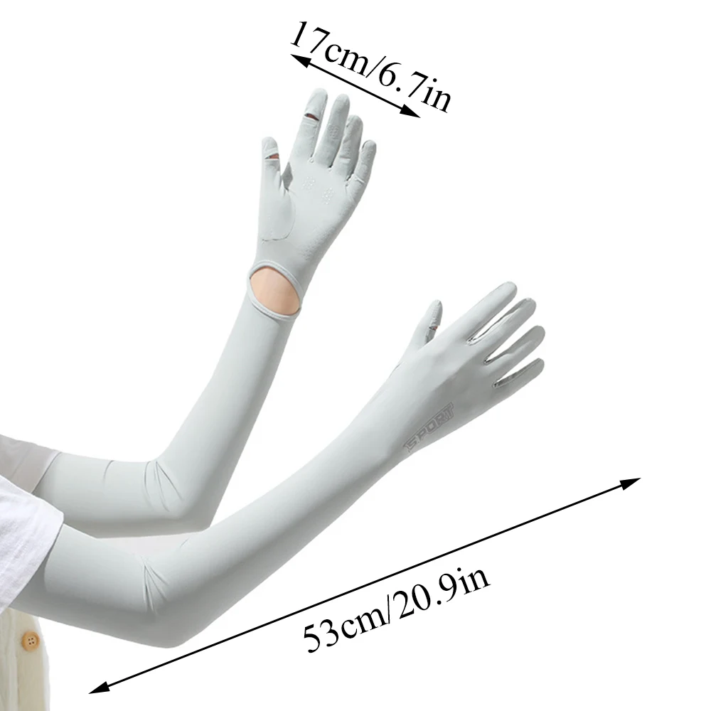 UPF 50+ Summer Dual Use Ice Silk Sunscreen Long Length Gloves Arm Covers Cuff Women Antiskid Quick Drying UV Protection Gloves