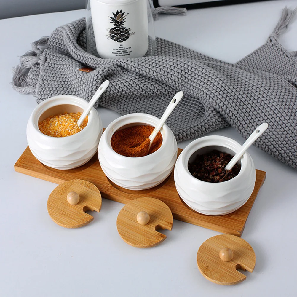 1Set Ceramic Seasoning Jar Salt Canister Multiuse Spice Container Storage Pot for Kitchen Canister